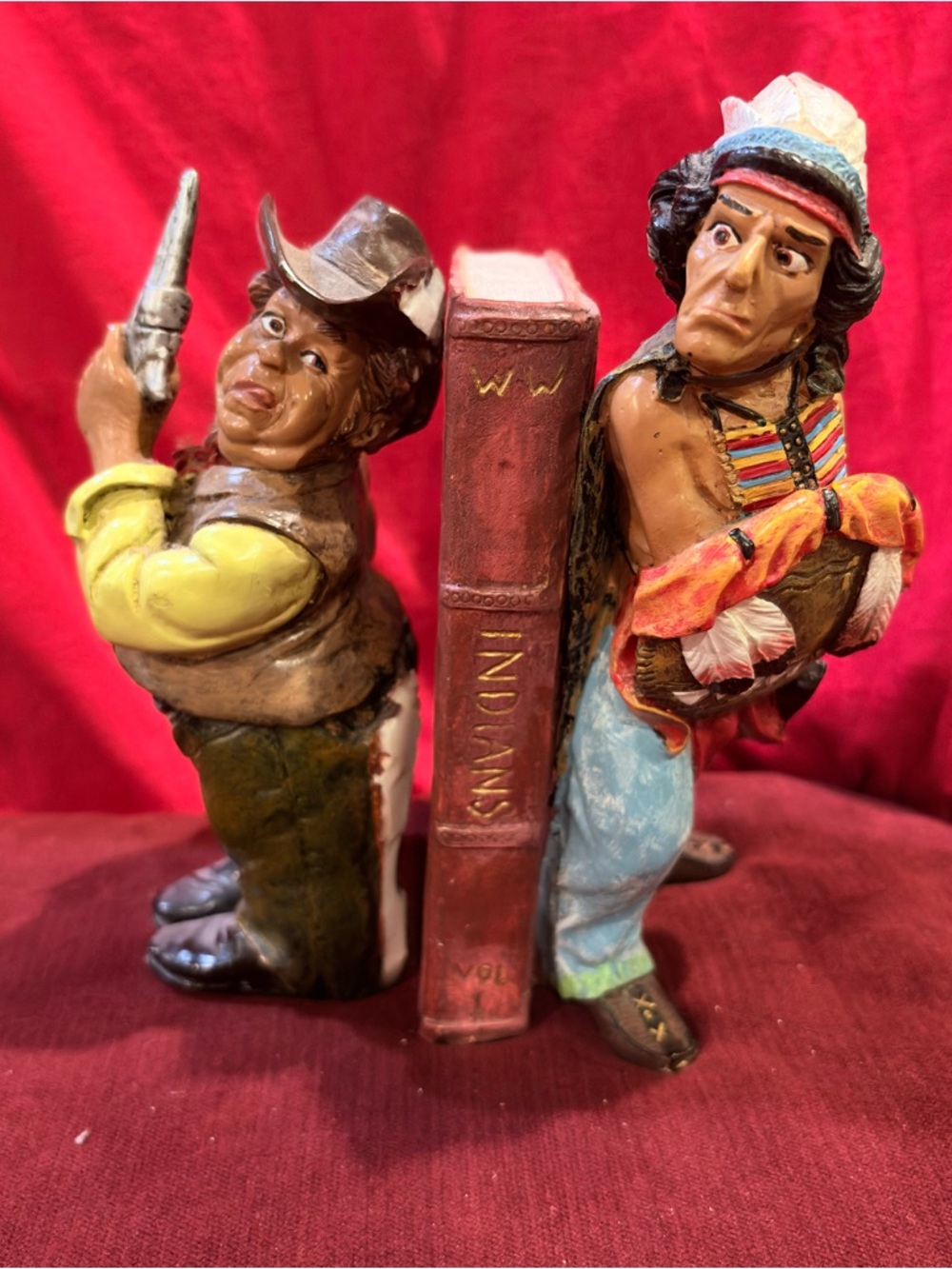 Vintage Cowboy & Indian Bookends - As Is / Missing Piece